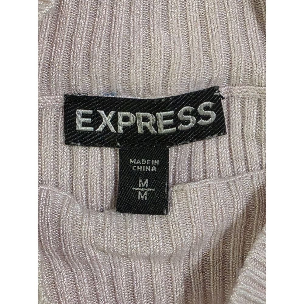 Express Women's Ribbed Cutout Sweater M Pink Long Sleeve Mock Neck Fitted Knit - Picture 3 of 9